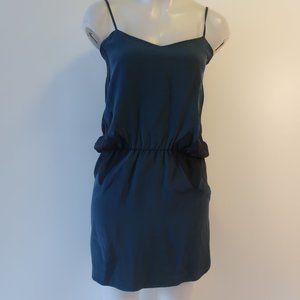 Womens Wayne Teal Black Strappy Silk Mini Shift Dress 0 *